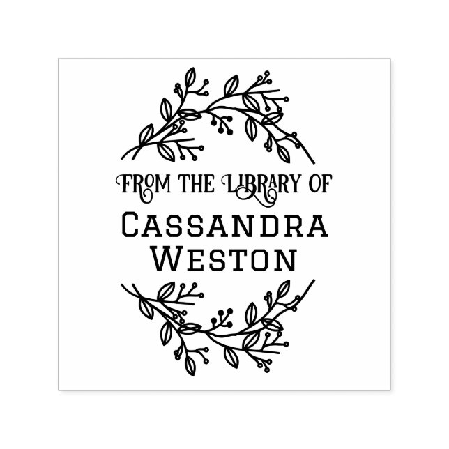 Botanical Wreath Berries Library Book Name Self-inking Stamp (Design)