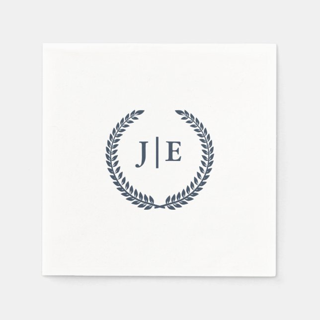 Botanical Wreath Blue Classic Monogram Wedding Napkin (Front)