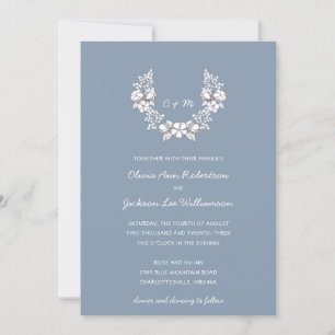Botanical Wreath   Dusty Blue Floral Wedding  Invitation