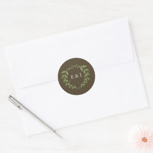 Botanical Wreath Earth Tone Wedding Classic Round Sticker