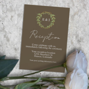 Botanical Wreath Earth Tone Wedding Reception Enclosure Card