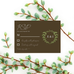 Botanical Wreath Earth Tone Wedding RSVP Card
