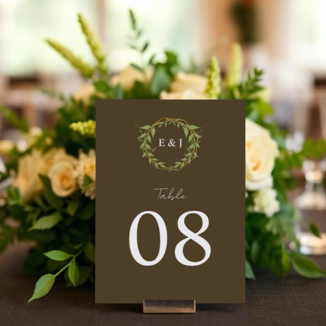 Botanical Wreath Earth Tone Wedding Table Number (Creator Uploaded)