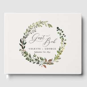 Botanical wreath elegant modern rustic decor guest book