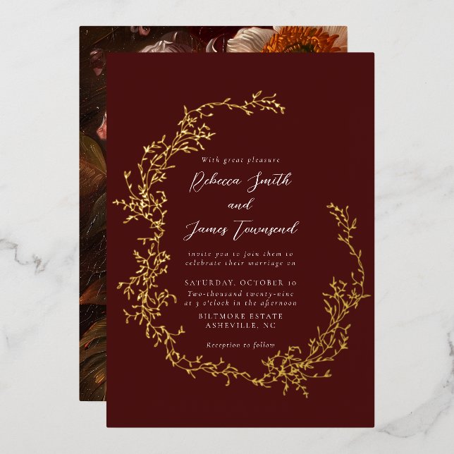 Botanical Wreath Fine Art Painting Red Wedding (Front/Back)