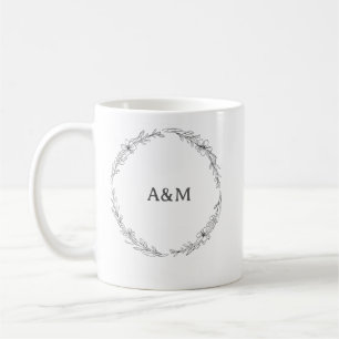 Botanical Wreath Fine Line Art Wedding Couple Mug