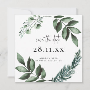 Botanical Wreath Greenery Square Save the Date