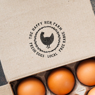 Botanical Wreath & Hand Drawn Chicken Logo Rubber Stamp