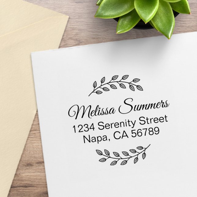Botanical Wreath, Leaves Shaded Address Rubber Stamp (Creator Uploaded)