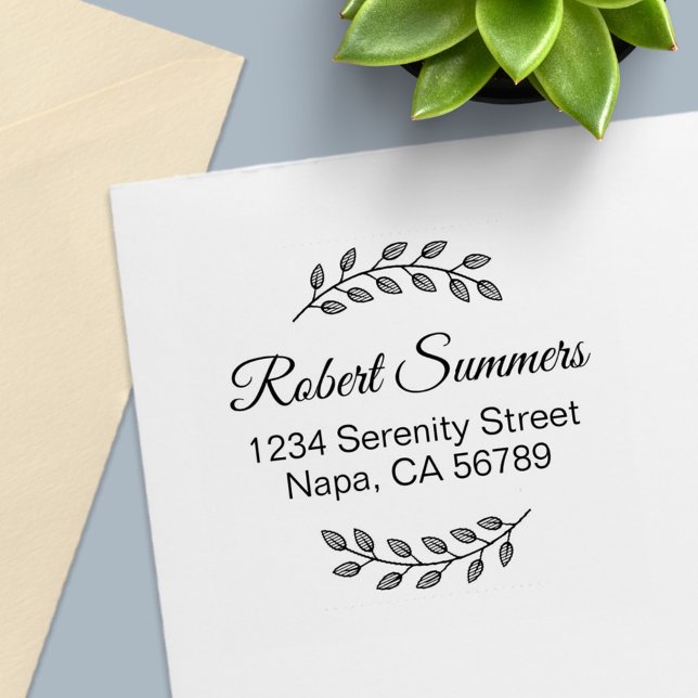 Botanical Wreath, Leaves Shaded Address Self-inking Stamp (Creator Uploaded)
