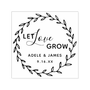 Botanical Wreath Let Love Grow Wedding Self-inking Stamp