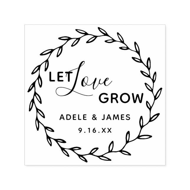Botanical Wreath Let Love Grow Wedding Self-inking Stamp (Design)