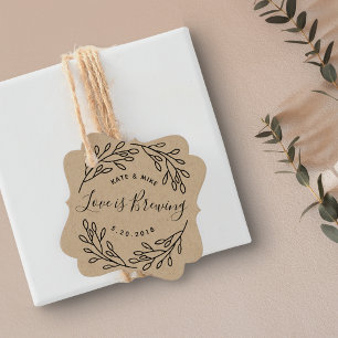 Botanical Wreath Love is Brewing Wedding Coffee Favour Tags