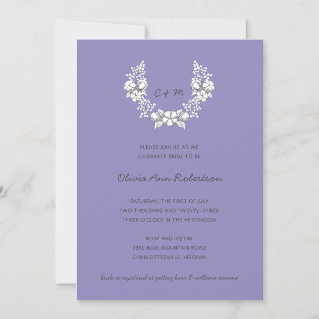 Botanical Wreath |  Monogram Bridal Shower   Invitation (Front)