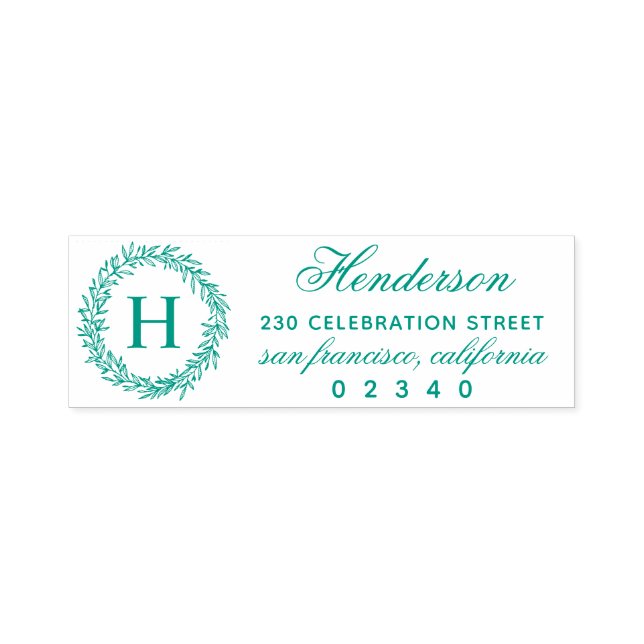 Botanical Wreath Monogram Name & Return Address Self-inking Stamp (Design)
