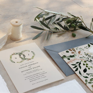 Botanical Wreath Monogram Wedding Invitation
