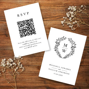 Botanical Wreath Monogram Wedding RSVP QR Code Enclosure Card