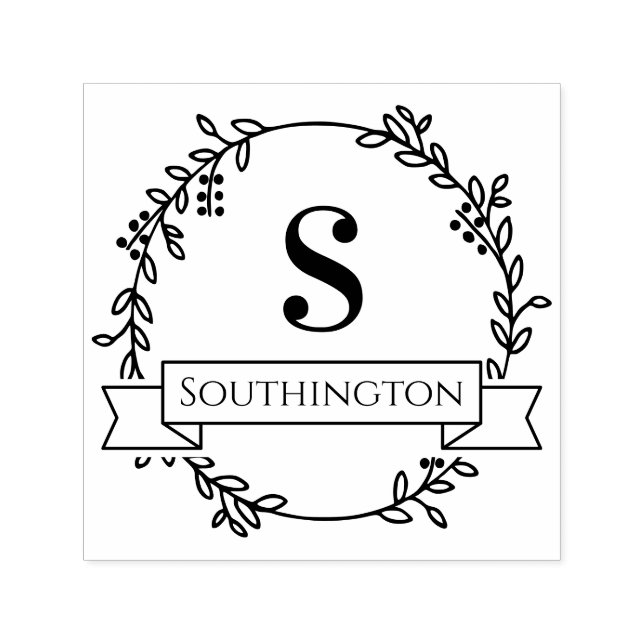 Botanical Wreath One Initial Wedding Banner Name Self-inking Stamp (Design)