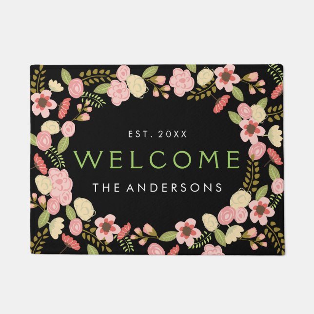 Botanical Wreath Personalized Doormat (Front)