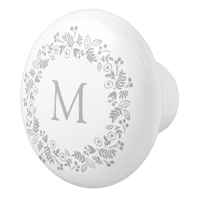 Botanical Wreath Single Initial Monogram Ceramic Knob (Right)