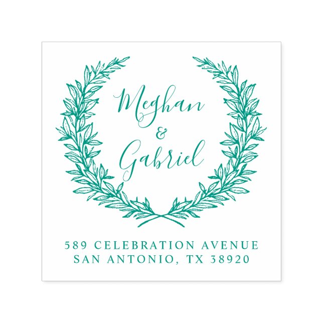 Botanical Wreath | Wedding Names Return Address Self-inking Stamp (Design)