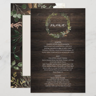 Botanical Wreath Wedding Watercolor Green Menu