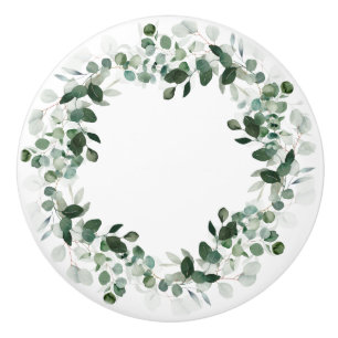 BOTANICAL WREATH WHITE GREEN CUSTOM CERAMIC KNOB