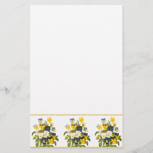 Botanical Yellow and Purple Violets Stationery (Front)