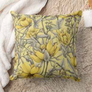 Botanical yellow flowers pattern throw pillow