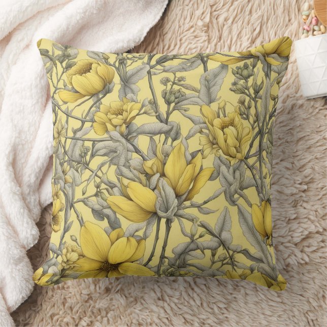 Botanical yellow flowers pattern throw pillow (Blanket)