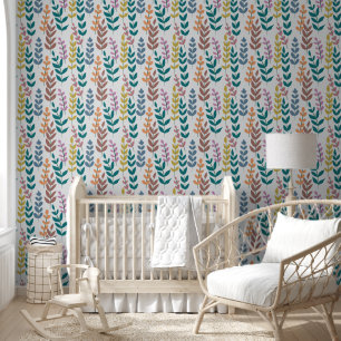 Botanical Yellow Grey Blue Orange Pink Leaves Wallpaper