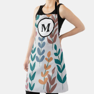 Botanical Yellow Grey Blue Orange Pink Monogram Apron