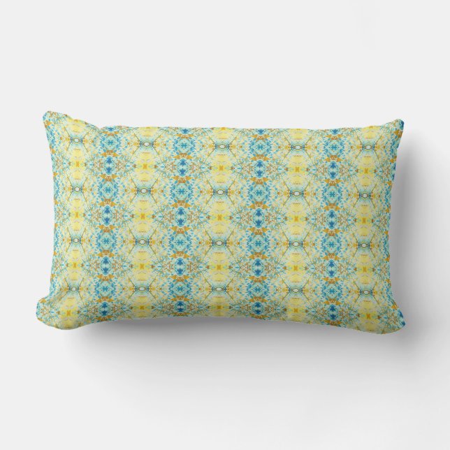 Botanical Yellow Teal Blue Outdoor Lumbar Pillow (Front)