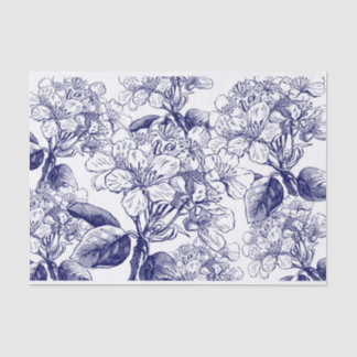 Botanicals blossoms in blue decoupage tissue paper