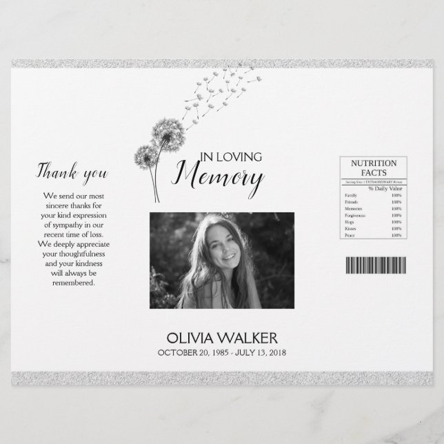 Botanicals Funeral Chip Bag, Obituary Chip Bag Flyer (Front)
