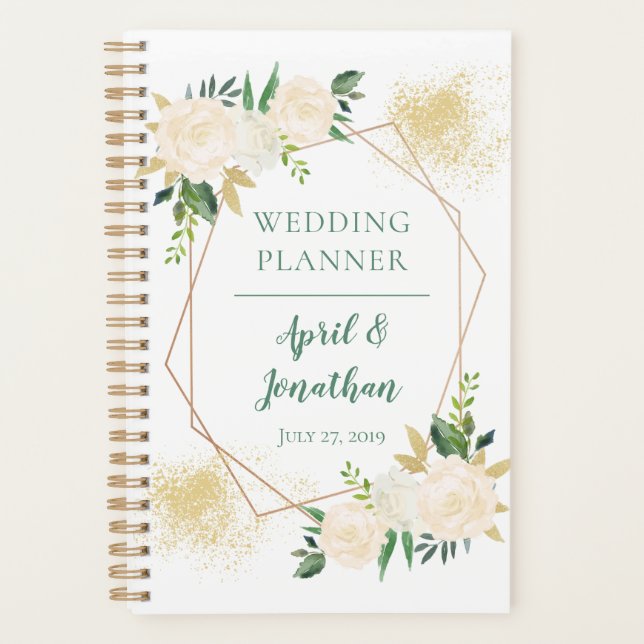 Botanicals Gold Pink Geometric Floral Wedding Planner (Front)