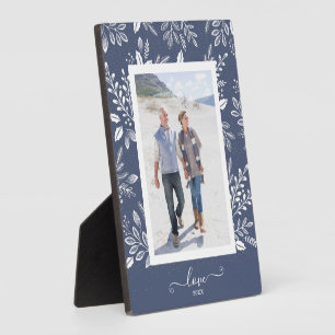 Botanicals on Blue Easel Back Frameless Photo Plaque