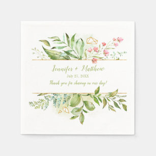 Botanicals Pink Flowers Gold Geometric Reception Napkin