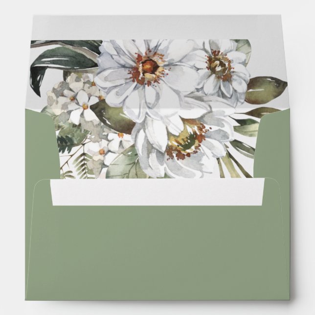 Botanique blanche | Enveloppe Mariage verte (Dos (Bas))