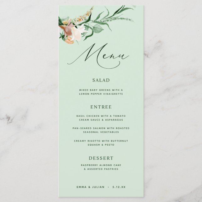 Botanique Boho Green Neutral Sage Mariage Menu (Devant)
