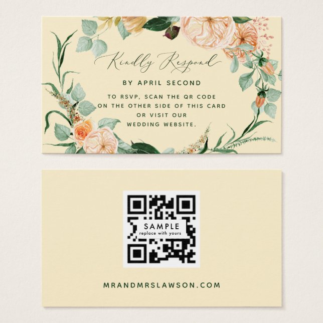 Botanique Boho Jaune Mariage QR Code carte RSVP (Devant & derrière)