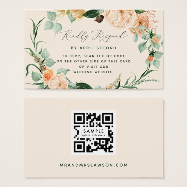 Botanique Boho vert Mariage QR Code carte RSVP (Devant & derrière)