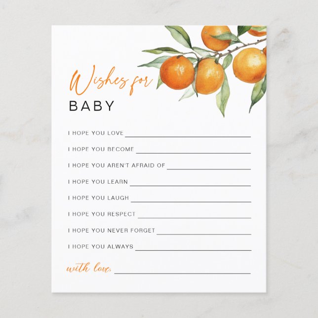 Botanique Citrus Orange Voeux Pour Carte Bébé (Devant)