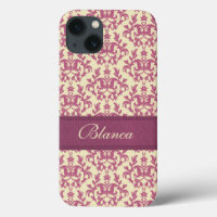 Botanique damas rose prune citron nom iphone coque