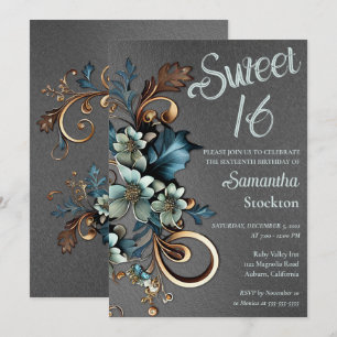 Botanique dorée avec Silver Sweet 16 Invitation