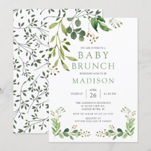 Botanique Feuille verte Bébé Brunch Invitation