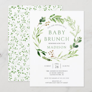 Botanique Feuille verte Bébé Brunch Invitation
