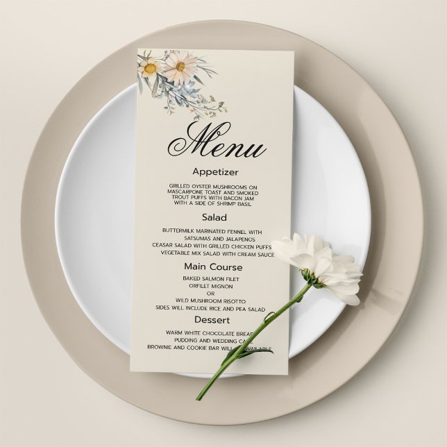 Botanique fleur sauvage jardin fleuri Mariage Menu (Botanical wildflowers garden floral Wedding Menu)