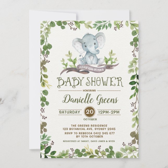 Botanique Foliage Vert Baby shower Invitation (Devant)