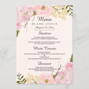 Botanique Rose Blush Floral Mariage Menu Dîner